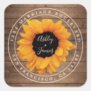 Adesivo Quadrado Sunflower Rustic Barn Wood Endereço de devolução