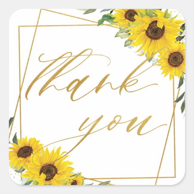 Adesivo Quadrado Sunflower Wedal Floral Dourado Geométrico Obrigado (Frente)