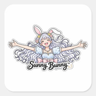 Adesivo Quadrado Sunny Bunny™ Personagem Original de Garota Coelh