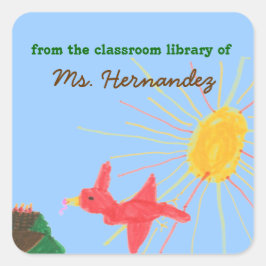 Adesivo Quadrado Sunny scene personalized teacher bookplate