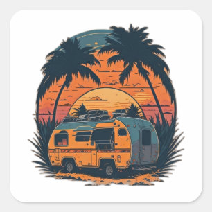 Adesivo Quadrado Sunset Beach Caravan