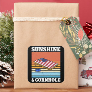Adesivo Quadrado Sunshine E Cornhole Jogo Retro Gift Engraçado