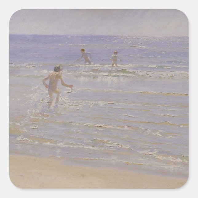 Adesivo Quadrado Sunshine em Skagen: Meninos Nadando, 1892 (Frente)