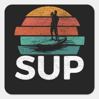 Adesivo Quadrado Sup Vintage Retro Sup Paddando Surfboard