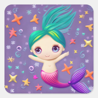 Adesivo Quadrado Super Bonita Sereia De Bebê
