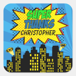 Adesivo Quadrado Super Comic Book Hero obrigado de 3 polegadas você