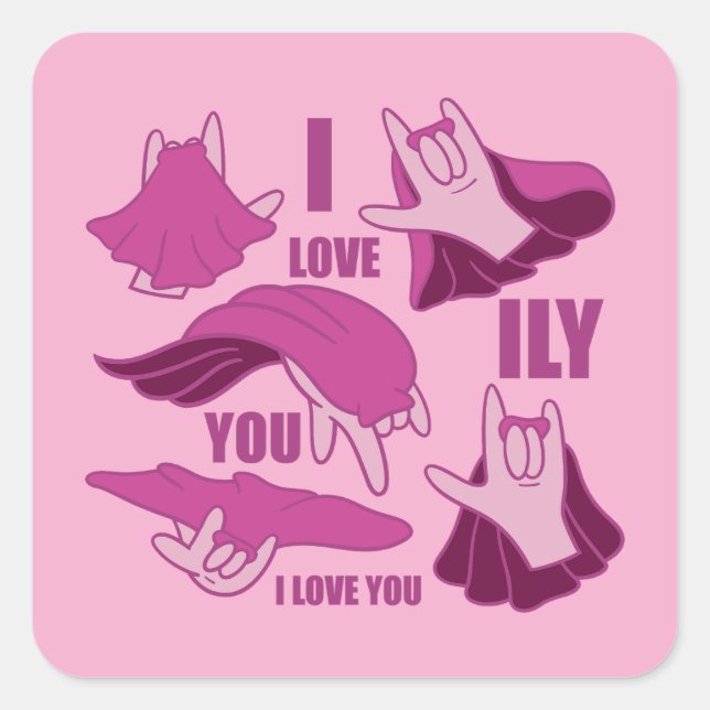 Adesivo Quadrado Super-herói ILY - Design ASL (Frente)