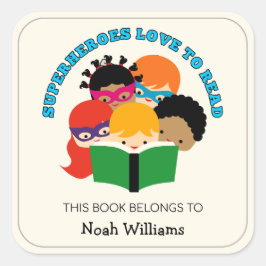 Adesivo Quadrado Super-heróis adoram ler livros personalizados