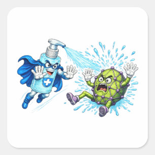 Adesivo Quadrado Super Sanitizante vs. Monstro de Germes