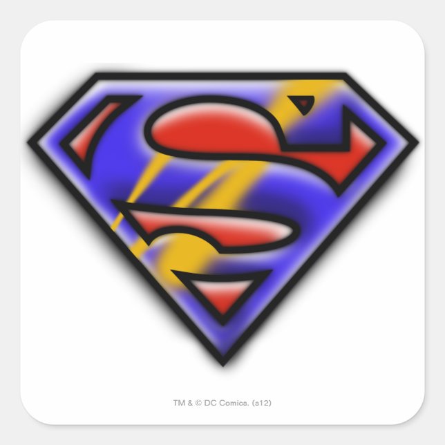 Adesivo Quadrado Superman S-Shield | Logotipo púrpura de pincel (Frente)