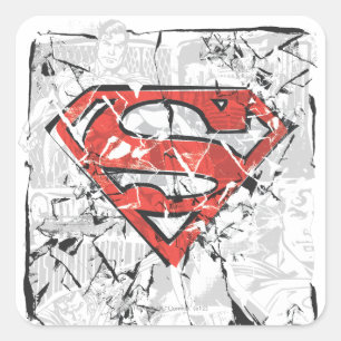 Adesivo Quadrado Superman Stylized   Crumpled Comic Logo