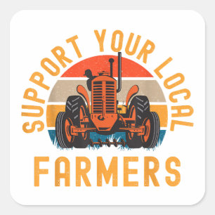 Adesivo Quadrado Suportar Os Agricultores Locais, A Fazenda E A Vid