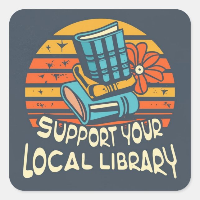 Adesivo Quadrado suporte ao quadrado da biblioteca local (Frente)
