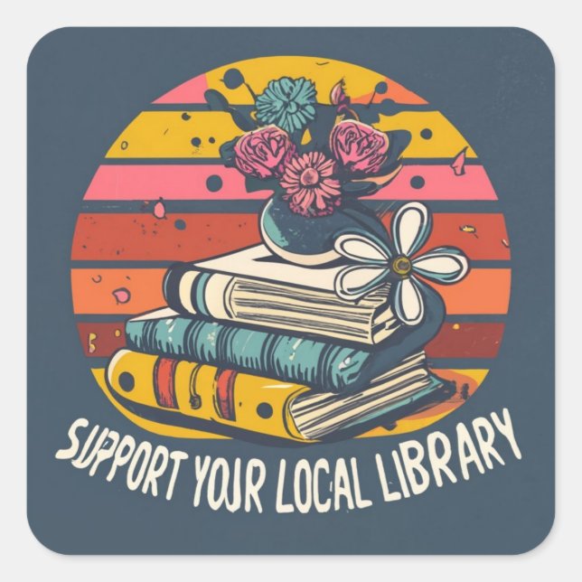 Adesivo Quadrado suporte ao quadrado da biblioteca local (Frente)