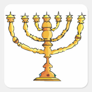 Adesivo Quadrado Suporte de Vela Menorá Dourada Judaica