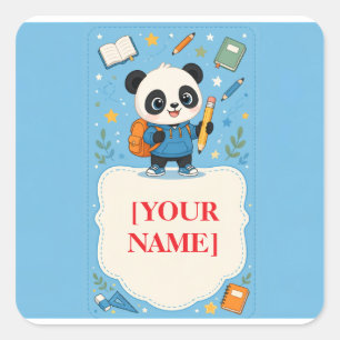 Adesivo Quadrado Suprimentos Cute Panda para Volta às Aulas