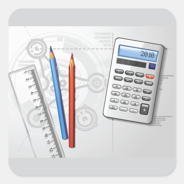Adesivo Quadrado Suprimentos para Escritório de Desenho Técnico (Frente)