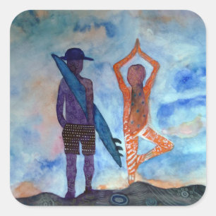 Adesivo Quadrado Surf de ioga legal Palitos de Arte Sunset, Brilhan