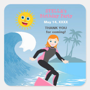 Adesivo Quadrado Surf Girly Festa de aniversário