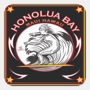 ADESIVO QUADRADO SURFAR DE MAUI HAVAÍ DA BAÍA DE HONOLUA