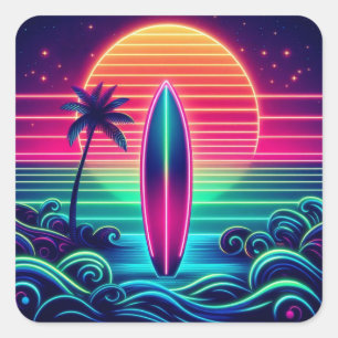 Adesivo Quadrado Surfar no Neon Sunset