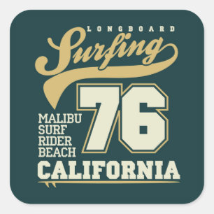 Adesivo Quadrado Surfe em Longboard  Califórnia 76