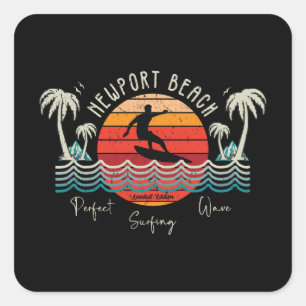 Adesivo Quadrado Surfe em Retro Newport Beach