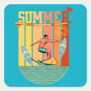 Adesivo Quadrado Surfe no Verão de Retro Vintage