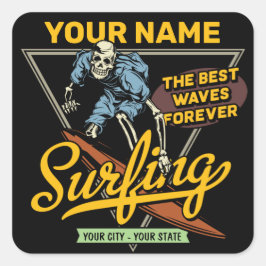 Adesivo Quadrado Surfer de Ondas de Estrada de Esqueleto Personaliz