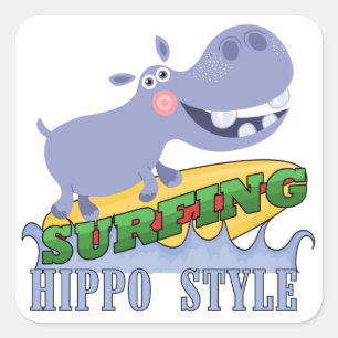 Adesivo Quadrado Surfer Hippopotamus
