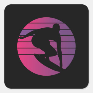Adesivo Quadrado Surfer Retro Surfing Sunset