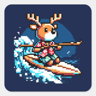 Adesivo Quadrado Surfing Reindeer - Engraçado Design de Férias de A
