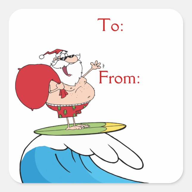 Adesivo Quadrado Surfing Santa Claus (Frente)