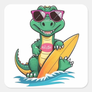 Adesivo Quadrado Surfista de crocodilo