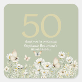 Adesivo Quadrado Surpresa Branca de Flor Selvagem 50º Aniversário