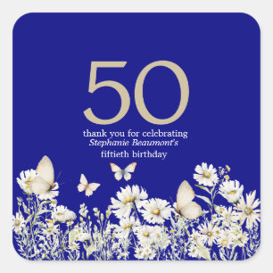Adesivo Quadrado Surpresa Branca de Flor Selvagem 50º Aniversário