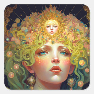 Adesivo Quadrado Surreal Deusa Fantasia Art