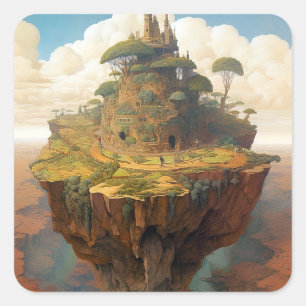Adesivo Quadrado Surreal Island Landscape Fantasy Art