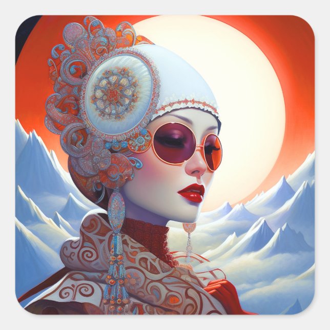 Adesivo Quadrado Surreal Lady Fantasy Art (Frente)