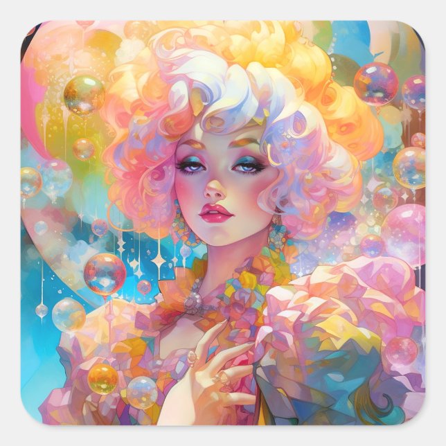 Adesivo Quadrado Surreal Lady Fantasy Art (Frente)