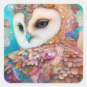 Adesivo Quadrado Surreal Owl Fantasy Art