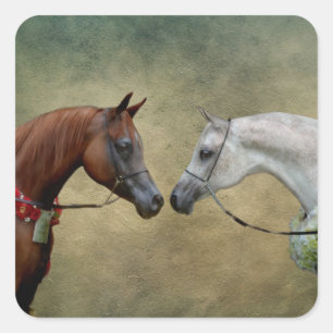 Adesivo Quadrado Surreal, pintura de dois cavalos.