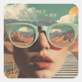 Adesivo Quadrado Surreal Portrait With Glasses Reflecting Desert