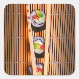 Adesivo Quadrado Sushi e chopsticks de madeira