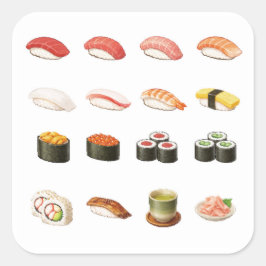Adesivo Quadrado Sushi Guide Sticker – Japanese Food Chart Decal