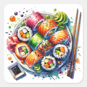 Adesivo Quadrado Sushi Rolls - Comida Divertida