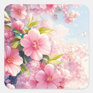 Adesivo Quadrado Sussurros de Flor de Cerejeira da Primavera