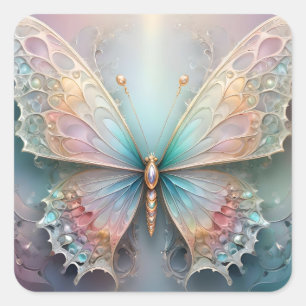 Adesivo Quadrado Susurros de Cor: Sonho de Borboleta Fractal Pastel