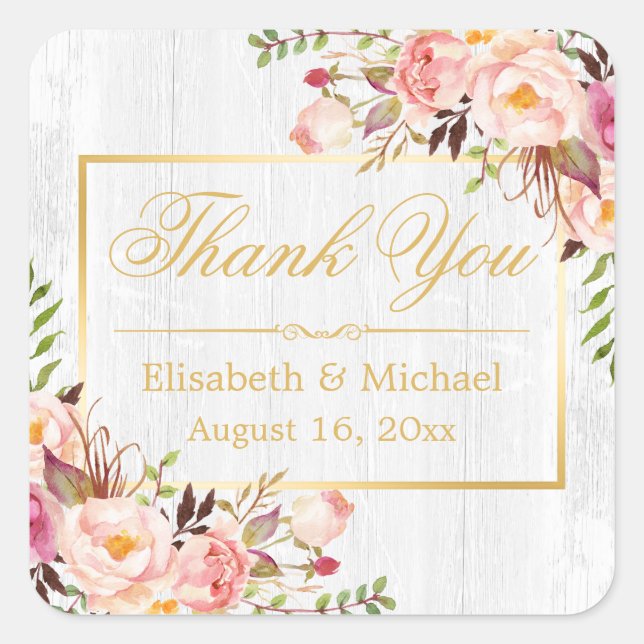 Adesivo Quadrado Sutil Quadro Dourado Floral de Madeira Chic (Frente)