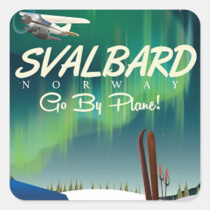 Adesivo Quadrado svalbard Noruega luzes do norte poster de viagem